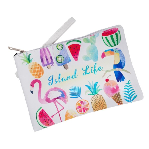 Wholesale faux leather pouch wristlet strap top zipper closure lined inside PU l