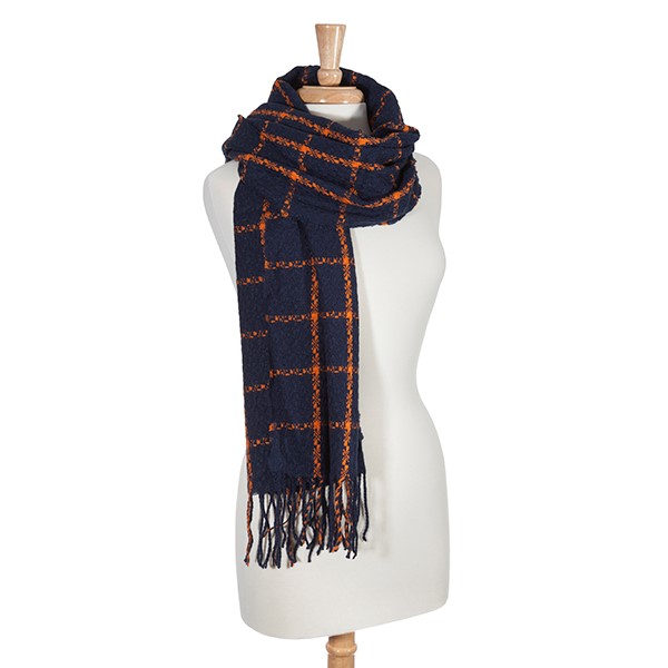 Wholesale navy orange check pattern oblong scarf Can be worn shawl Acrylic