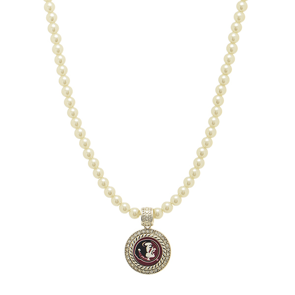 Wholesale officially licensed Ivory pearl beaded necklace round silver Florida S