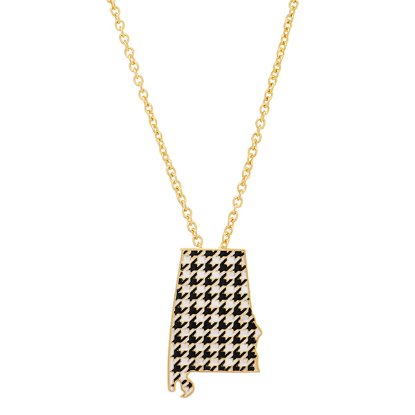 Wholesale gold chain necklace state Alabama pendant houndstooth print has exten