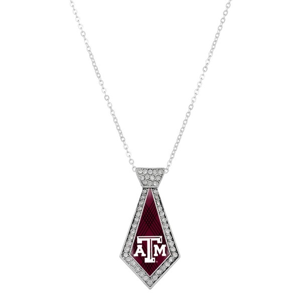 Wholesale officially licensed silver necklace tie Texas M logo clear crystal rhi