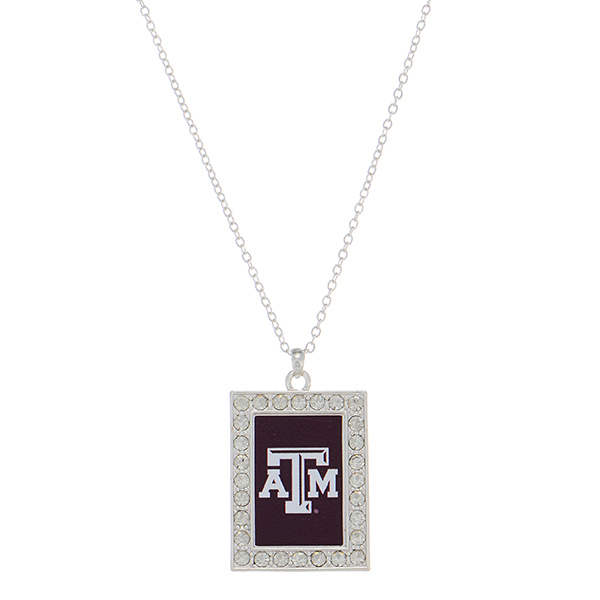 Wholesale officially licensed silver necklace rectangular Texas M logo clear cry