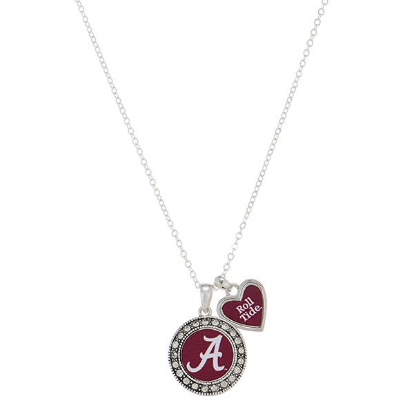 Wholesale officially licensed silver necklace Alabama logo heart charm inscribed