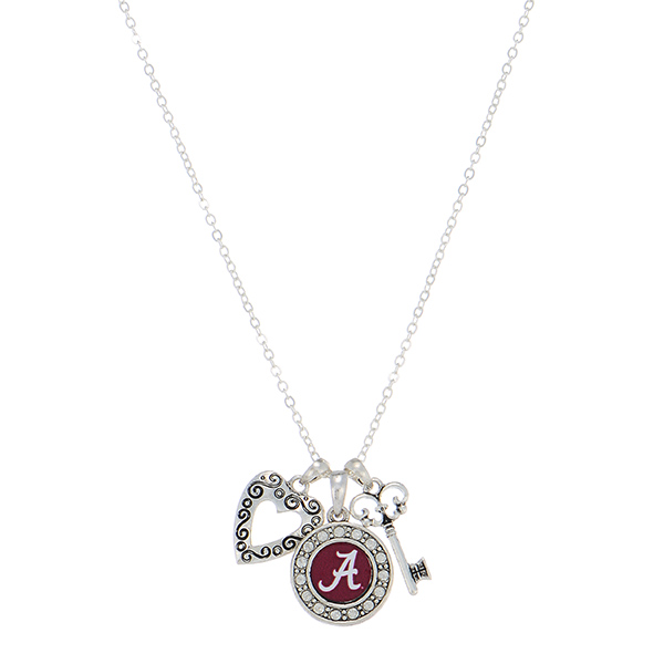 Wholesale officially licensed silver necklace Alabama logo heart charm key