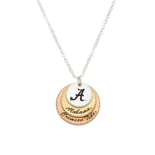 Wholesale silver collegiate necklace three mixed metal disk stamped Alabama Crim