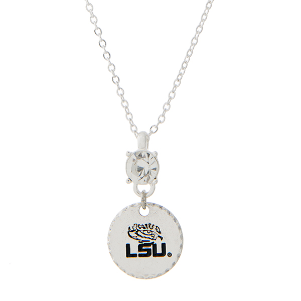 Wholesale silver necklace officially licensed rhinestone Louisiana State Univers