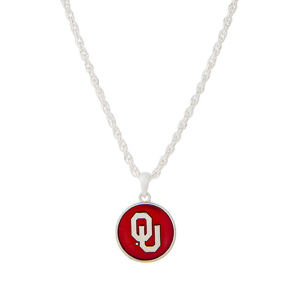 Wholesale silver necklace red officially licensed University Oklahoma pendant
