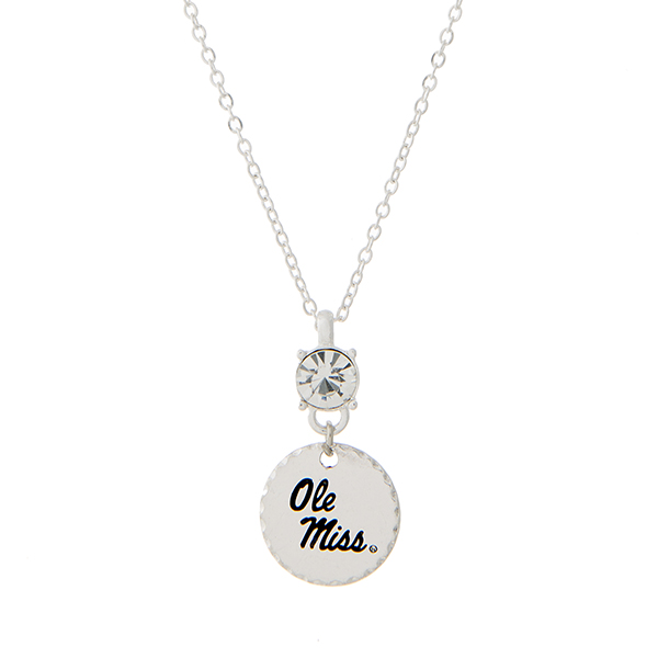 Wholesale silver necklace rhinestone officially licensed Ole Miss pendant