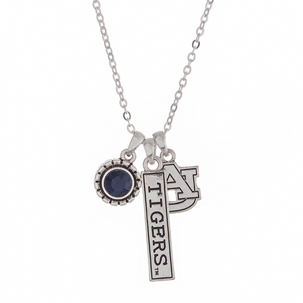 Wholesale officially licensed Auburn University silver necklace blue rhinestone