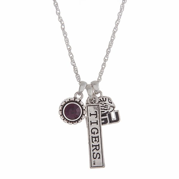Wholesale officially licensed Louisiana State University silver necklace purple