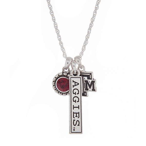 Wholesale officially licensed Texas M University silver necklace maroon rhinesto