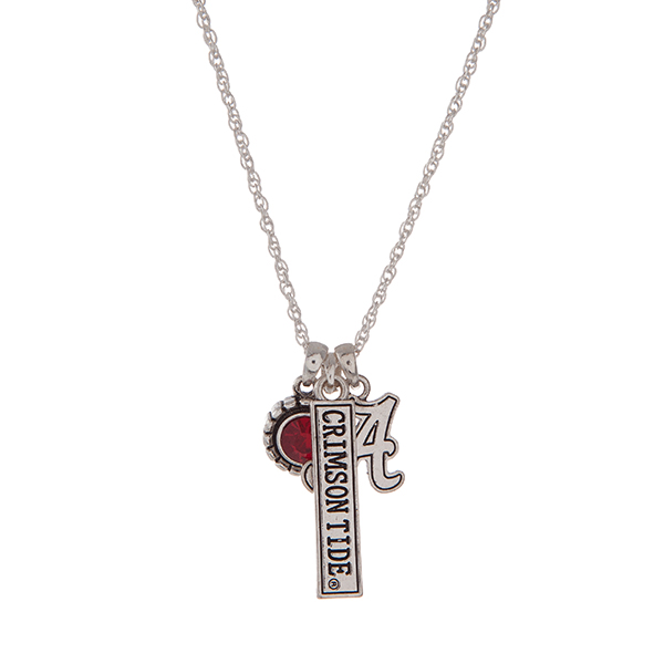 Wholesale officially licensed University Alabama silver necklace crimson rhinest