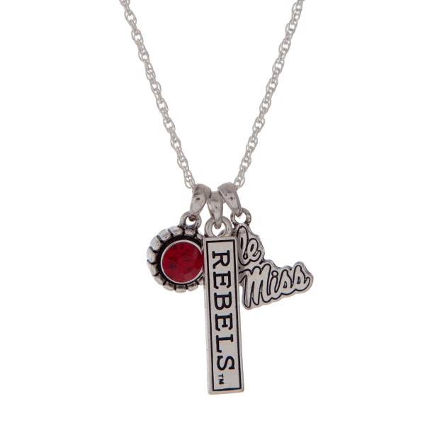 Wholesale officially licensed Ole Miss silver necklace red rhinestone charm logo