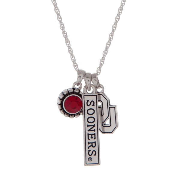 Wholesale officially licensed University Oklahoma silver necklace red rhinestone