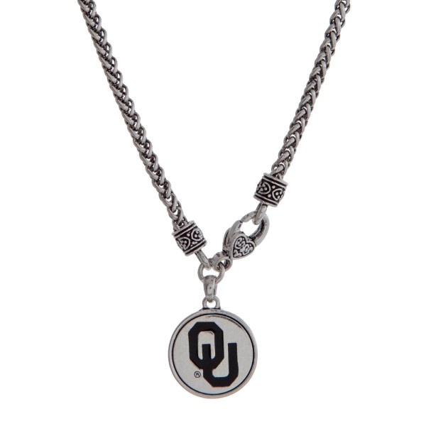 Wholesale officially licensed University Oklahoma silver necklace front lobster