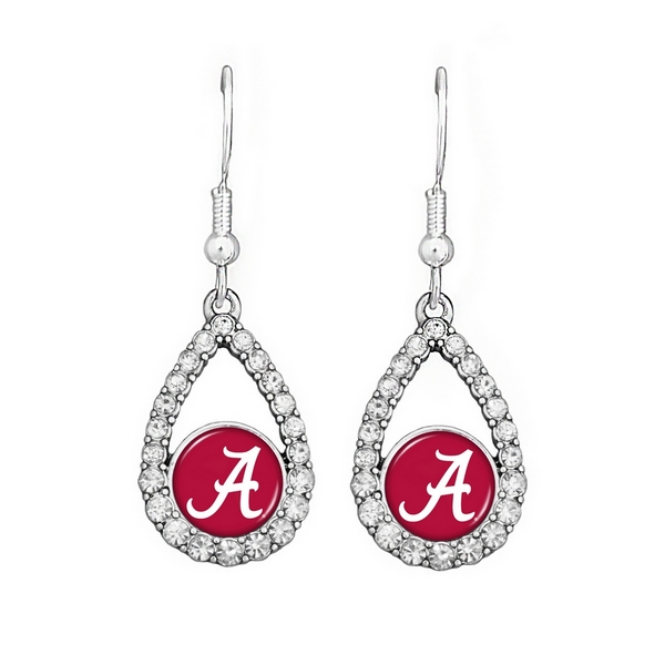 Wholesale officially licensed silver earrings oval Alabama logo clear crystal rh