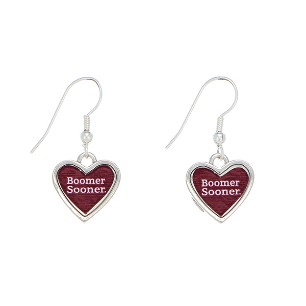 Wholesale officially licensed silver Oklahoma University earrings heart inscribe