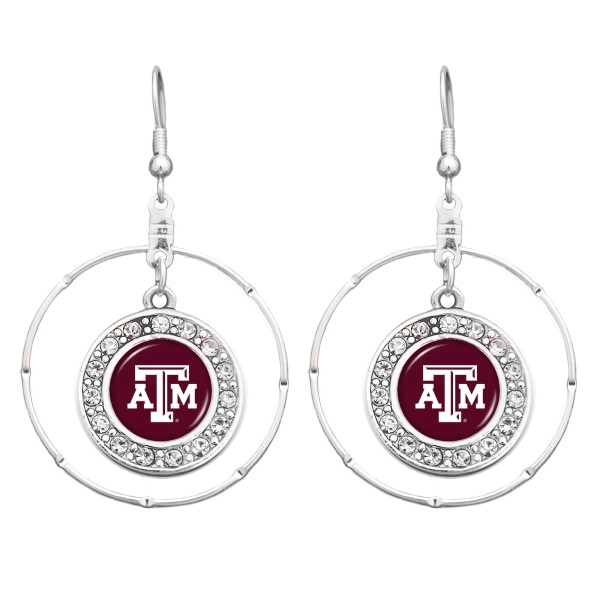 Wholesale officially licensed silver hoop earrings Texas M logo clear crystal rh