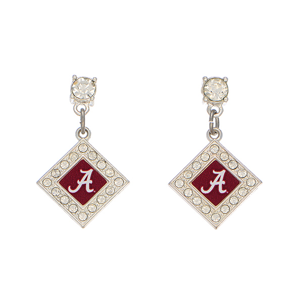Wholesale officially licensed silver earrings diamond Alabama logo clear crystal