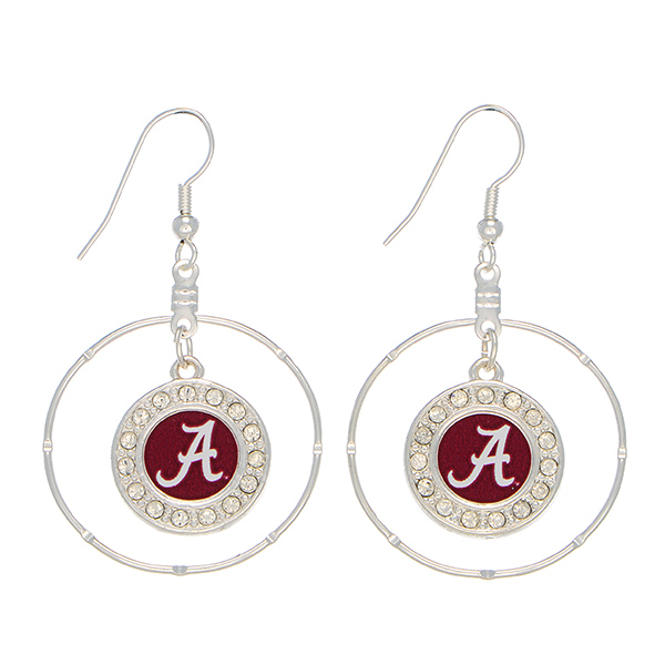 Wholesale officially licensed silver hoop earrings Alabama logo clear crystal rh