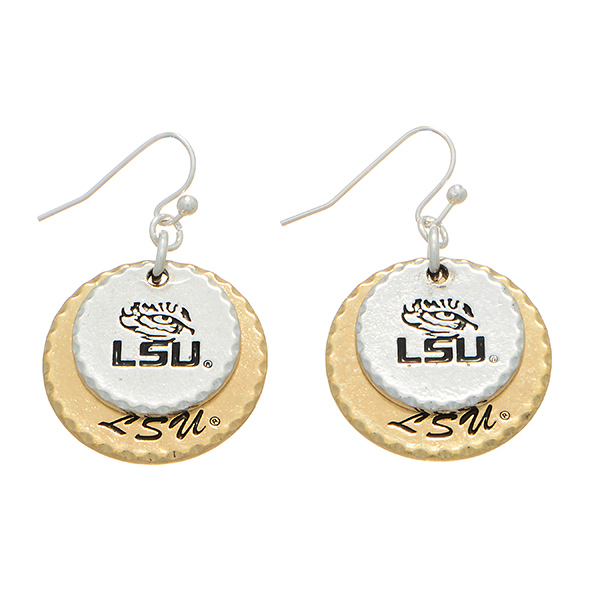 Wholesale mixed metal officially licensed collegiate earrings two disk stamped L