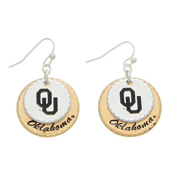 Wholesale silver officially licensed fishhook earrings two mixed metal disk stam
