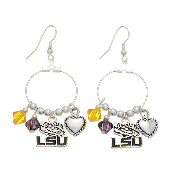 Wholesale silver officially licensed fishhook earrings Louisiana State Universit