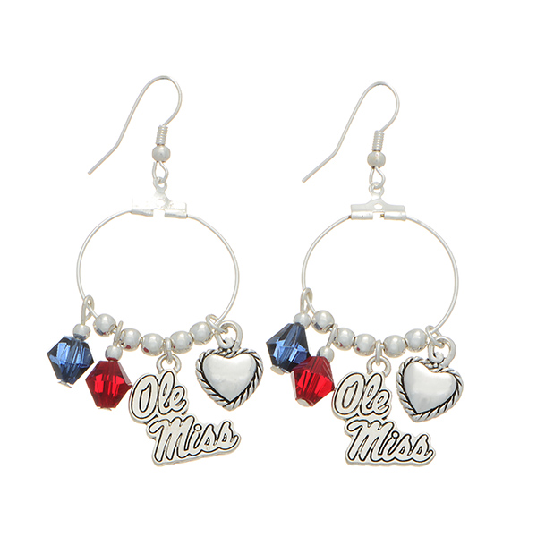 Wholesale silver officially licensed fishhook earrings Ole Miss charm