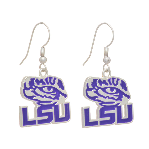 Wholesale silver officially licensed fishhook earrings Louisiana State Universit