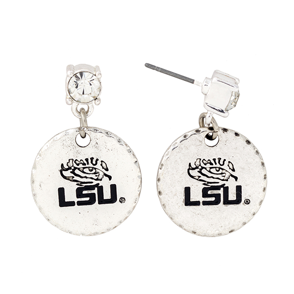 Wholesale silver post earrings rhinestone dangling officially licensed Louisiana