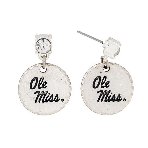 Wholesale silver post earrings rhinestone dangling officially licensed Ole Miss