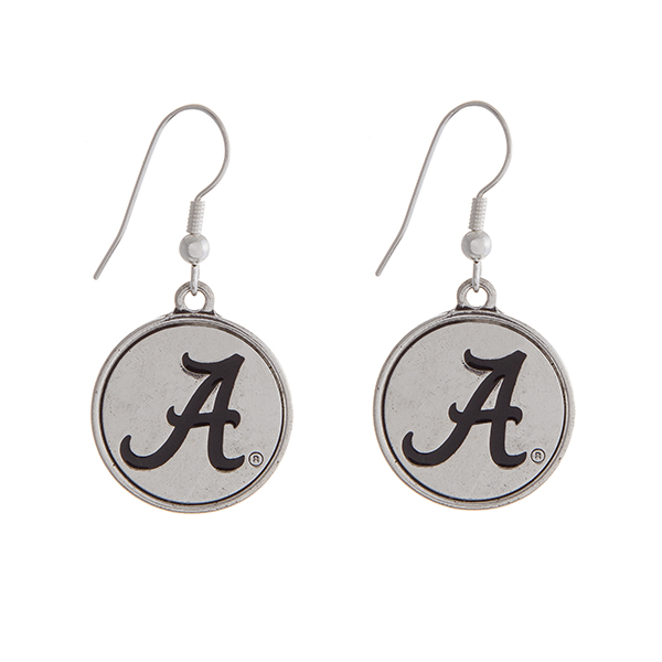 Wholesale officially licensed University Alabama silver fishhook earrings circle