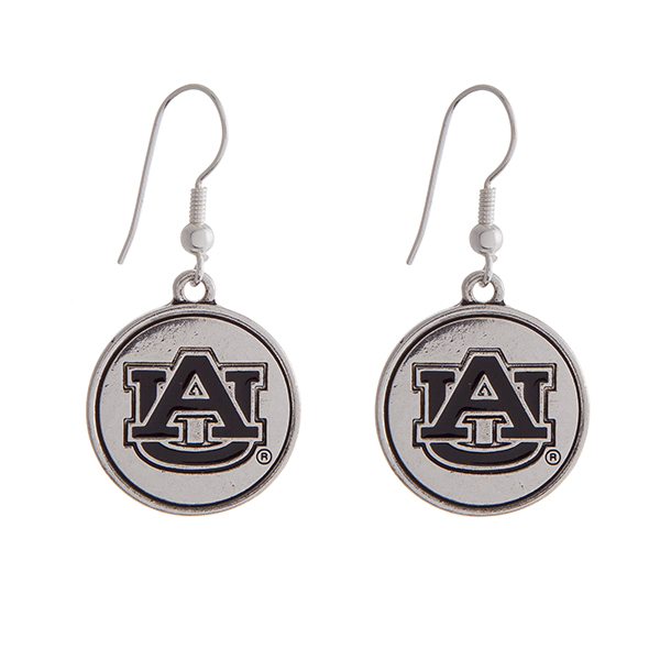 Wholesale officially licensed Auburn University silver fishhook earrings circle
