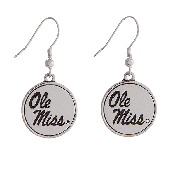 Wholesale officially licensed Ole Miss silver fishhook earrings circle logo