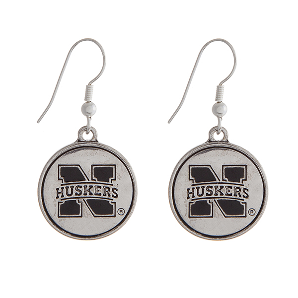 Wholesale officially licensed University Nebraska silver fishhook earrings circl