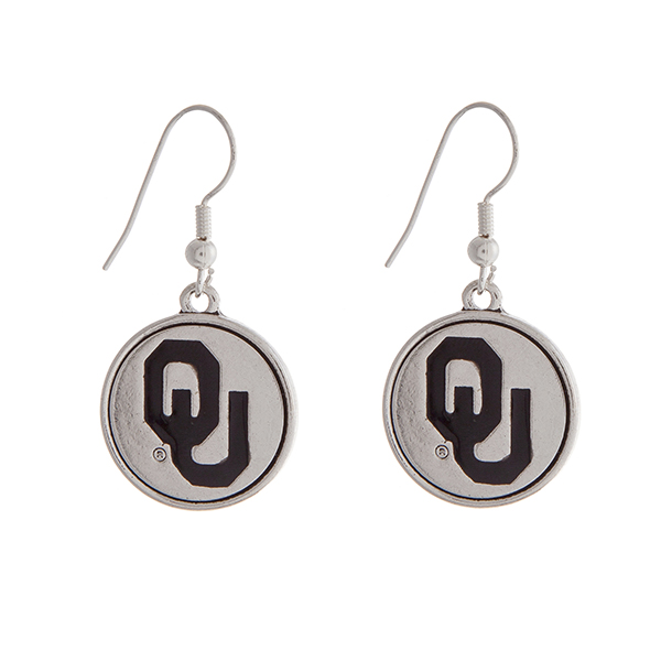 Wholesale officially licensed University Oklahoma silver fishhook earrings circl