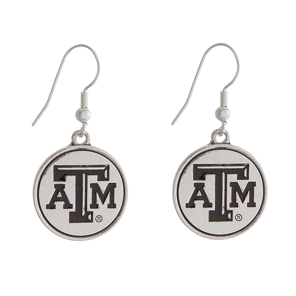 Wholesale officially licensed Texas M University silver fishhook earrings circle
