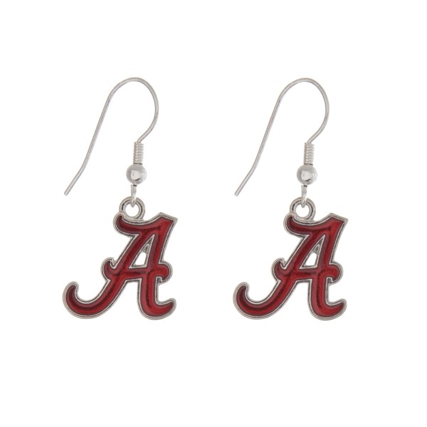 Wholesale silver officially licensed University Alabama earrings displaying logo