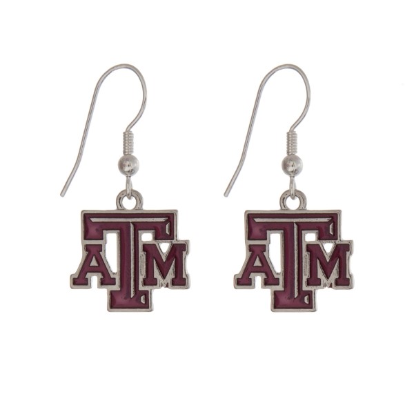 Wholesale silver officially licensed Texas M University earrings displaying logo