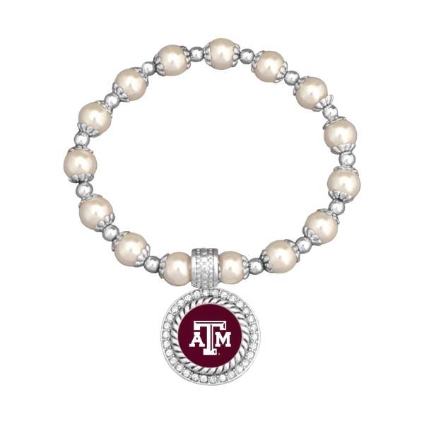 Wholesale officially licensed pearl bead silver stretch bracelet silver medallio