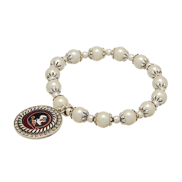 Wholesale officially licensed pearl bead silver stretch bracelet silver medallio