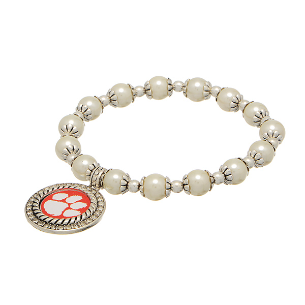 Wholesale officially licensed pearl bead silver stretch bracelet silver medallio