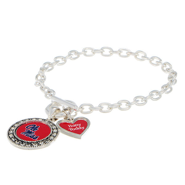Wholesale silver officially licensed toggle bracelet Ole Miss logo clear crystal