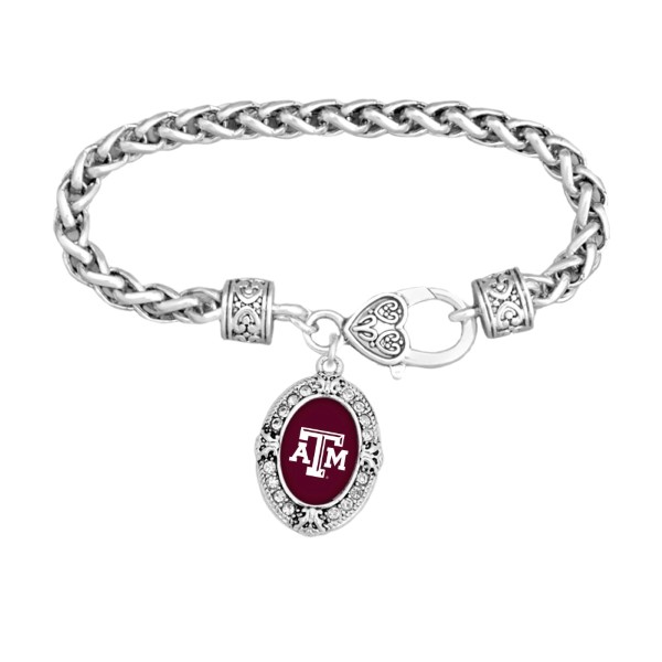 Wholesale silver officially licensed lobster clasp bracelet Texas M logo clear c