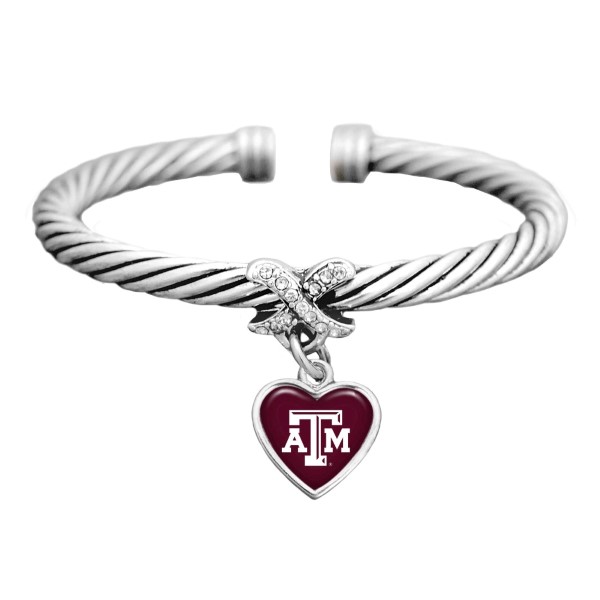 Wholesale silver officially licensed cuff bracelet heart Texas M logo clear crys