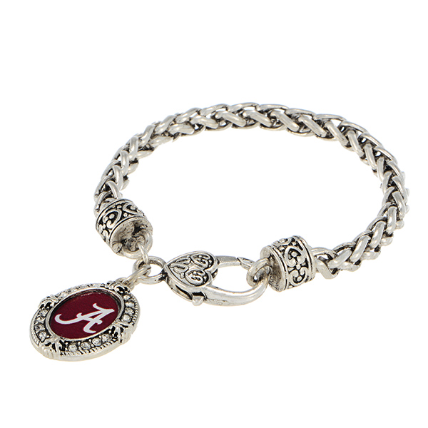 Wholesale silver officially licensed lobster clasp bracelet Alabama logo clear c