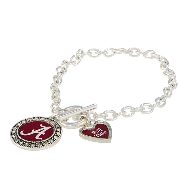 Wholesale silver officially licensed toggle bracelet Alabama logo clear crystal
