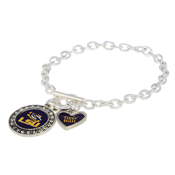 Wholesale silver officially licensed toggle bracelet LSU logo clear crystal rhin