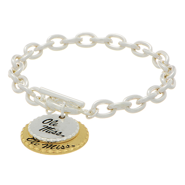 Wholesale silver officially licensed collegiate toggle bracelet two mixed metal