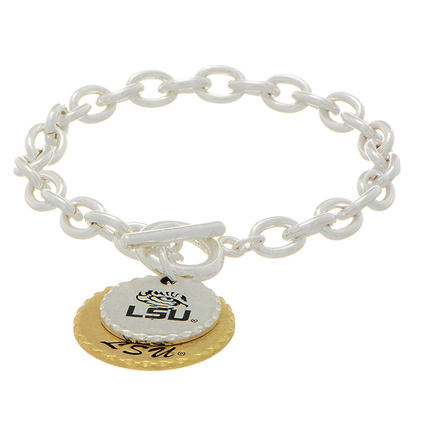 Wholesale silver officially licensed Louisiana State University toggle bracelet